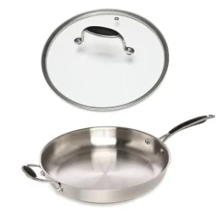 Lot poêle tout inox et couvercle verre 32 cm Excell'Inox Mathon