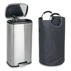 Lot poubelle de cuisine en inox 30 L et grand panier de tri 72 L Mathon