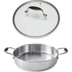 Lot sauteuse 2 anses tout inox Excell'Inox 28 cm et couvercle en verre Mathon