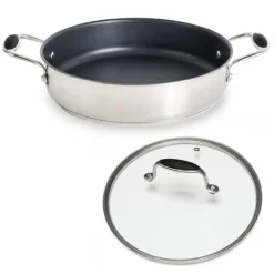 Lot sauteuse inox antiadhérente avec anses Excell’Inox 28 cm et couvercle en verre Mathon
