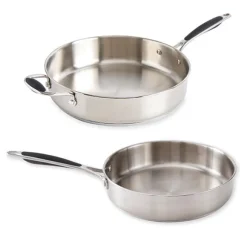 Lot 2 sauteuses tout inox Excell’Inox 24 cm avec poignée et 28 cm avec contre-poignée Mathon