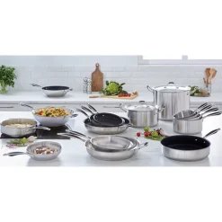 Lot 2 sauteuses tout inox Excell’Inox 24 cm avec poignée et 28 cm avec contre-poignée Mathon