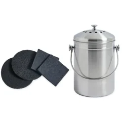 Lot seau à compost en inox 5 L et 4 filtres à charbon antiodeurs Mathon