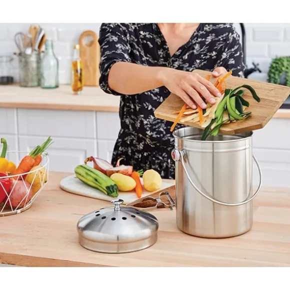 Lot seau à compost en inox 5 L et 4 filtres à charbon antiodeurs Mathon
