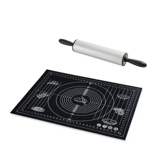 Lot tapis de pâtisserie multi-diamètres et rouleau anti-adhérent 45 cm Mathon
