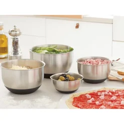 Lot tapis plaque de cuisson 39,7 x 29,5 cm et 4 petits bols inox de 10,5 à 17 cm Mathon