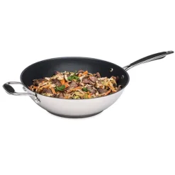 Lot wok inox antiadhérent et couvercle verre 30 cm Excell'Inox Mathon
