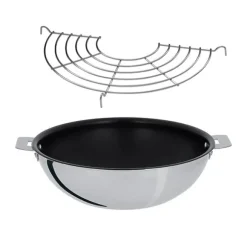 Lot wok inox antiadhérent sans manche et grille Casteline 28 cm Cristel