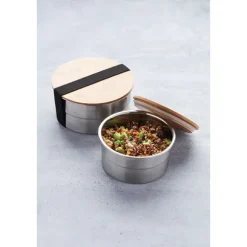 Lunch box ronde en inox 600 ml et couvercle en bambou Point Virgule