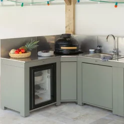 Meuble avec évier cuisine extérieure coloris sauge Modulo ENO