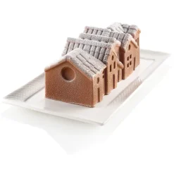 Moule à bûche 3D en silicone village enneigé Silikomart