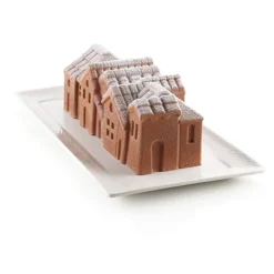 Moule à bûche 3D en silicone village enneigé Silikomart