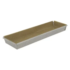 Moule rectangulaire amovible inox perforé 35 cm et feuille de cuisson antiadhésive De Buyer