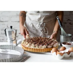 Moule à tarte amovible 28 cm inox perforé et feuille de cuisson antiadhésive De Buyer