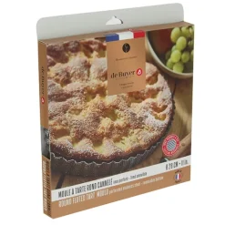 Moule à tarte amovible 28 cm inox perforé et feuille de cuisson antiadhésive De Buyer