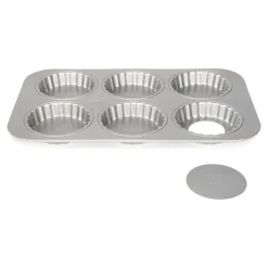 Moule 6 tartelettes acier revêtu fond amovible 10 cm Patisse