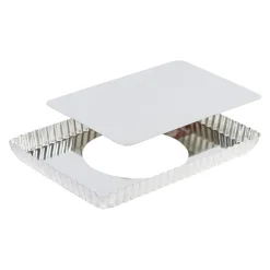 Moule à tarte rectangulaire en fer blanc fond amovible bords cannelés Gobel