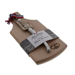 Planche apéritive en hêtre 26 × 11 cm et couteau Laguiole tout inox Damas Jean Dubost