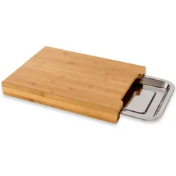 Planche à découper bambou 34 cm avec bac amovible inox Mathon