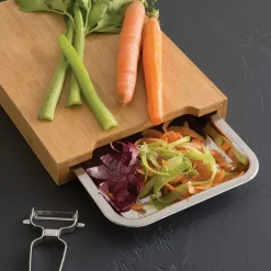 Planche à découper bambou 34 cm avec bac amovible inox Mathon