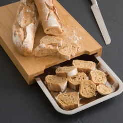 Planche à découper bambou 34 cm avec bac amovible inox Mathon
