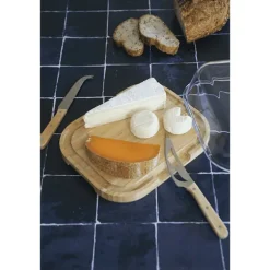 Plateau à fromage en bambou avec couvercle en verre Pebbly