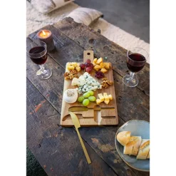 Plateau à fromage en bois d'acacia et couteaux inox or brossé Livoo
