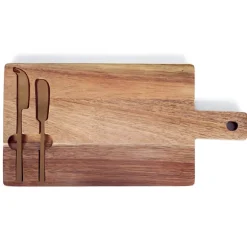 Plateau à fromage en bois d'acacia et couteaux inox or brossé Livoo