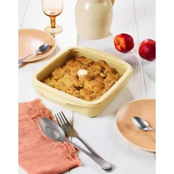 Plat à four carré en verre borosilicate avec couvercle Crème 1,6 L Pebbly