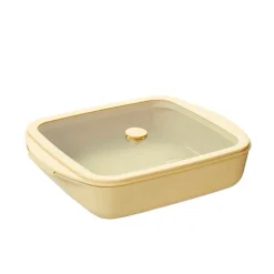 Plat à four carré en verre borosilicate avec couvercle Crème 1,6 L Pebbly