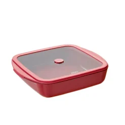 Plat à four carré en verre borosilicate avec couvercle Grenat 1,6 L Pebbly