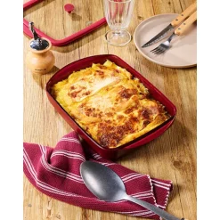 Plat à four rectangulaire en verre borosilicate avec couvercle Grenat 1,6L Pebbly