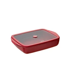 Plat à four rectangulaire en verre borosilicate avec couvercle Grenat 1,6L Pebbly