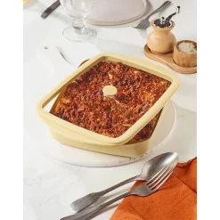 Plat à four rectangulaire en verre borosilicate avec couvercle Crème 1,6 L Pebbly