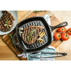 Poêle grill carrée en fonte naturelle 27 cm Lodge