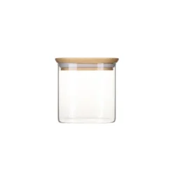 Pot en verre carré couvercle bambou 800ml Pebbly