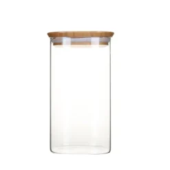Pot en verre carré couvercle en bambou 1,4L Pebbly