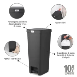 Poubelle à pédale StepUp grise 40 L Brabantia