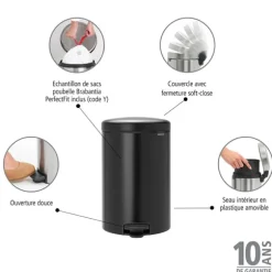 Poubelle ronde à pédale NewIcon 20 L noir Brabantia