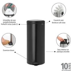 Poubelle ronde à pédale NewIcon 30 L noire Brabantia