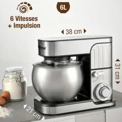 Robot pétrin TRO-1600 avec bol inox 6 L 1300 W Techwood