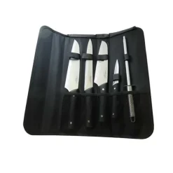 Sacoche 4 couteaux de cuisine et fusil à aiguiser manche noir Pradel Jean Dubost