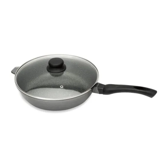 Sauteuse revêtement Dur comme la pierre 24 cm et couvercle en verre Mathon