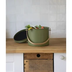 Seau à compost en acier et anse en bambou 7 L Pebbly