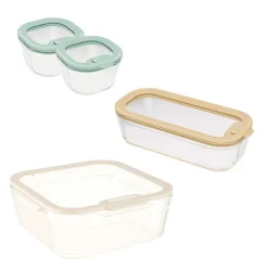 Set 4 boîtes en verre avec couvercles 240, 560 et 2900 ml compatibles micro-ondes Pebbly