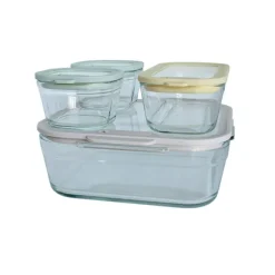 Set 4 boîtes en verre avec couvercles 240, 560 et 2900 ml compatibles micro-ondes Pebbly