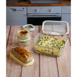 Set 4 boîtes en verre avec couvercles 240, 560 et 2900 ml compatibles micro-ondes Pebbly
