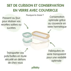 Set 4 boîtes en verre avec couvercles 240, 560 et 2900 ml compatibles micro-ondes Pebbly