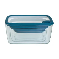 Set 3 boîtes en verre rectangulaires avec couvercles silicone 720, 1500 et 2900 ml compatibles micro-ondes Pebbly