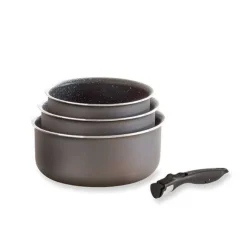 Set 3 casseroles anti-adhésives Effet Pierre et manche amovible Mathon